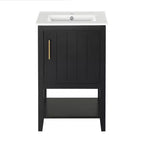 Mobiletto lavabo da bagno compatto da 20" con ripiano aperto e anta con chiusura ammortizzata, nero