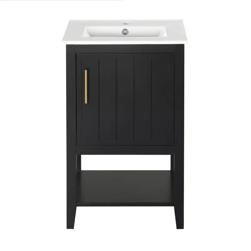 Mobiletto lavabo da bagno compatto da 20" con ripiano aperto e anta con chiusura ammortizzata, nero