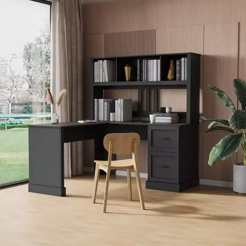 Computer Desk, Home Office Desks With 2 Drawers, 2-tier Open Shelf, Waterproof And Scratch Resistant Modern Corner Desk For Home Office Black
