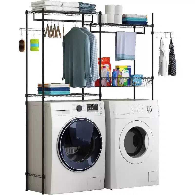 4-Tier Over Washer & Dryer Shelf, 75H Adjustable Laundry Organizer with Drying Rack, Space-Saving Metal Storage