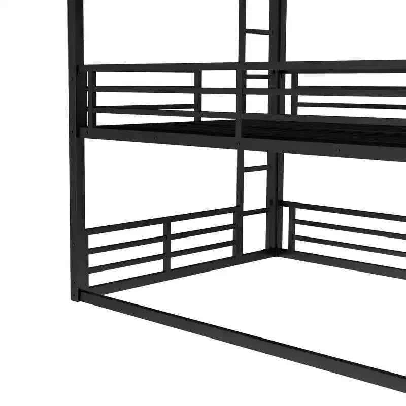 Letto a castello triplo in metallo Queen sopra Full XL sopra Queen con sponde di sicurezza, letto a castello resistente con design a bassa rumorosità, nero