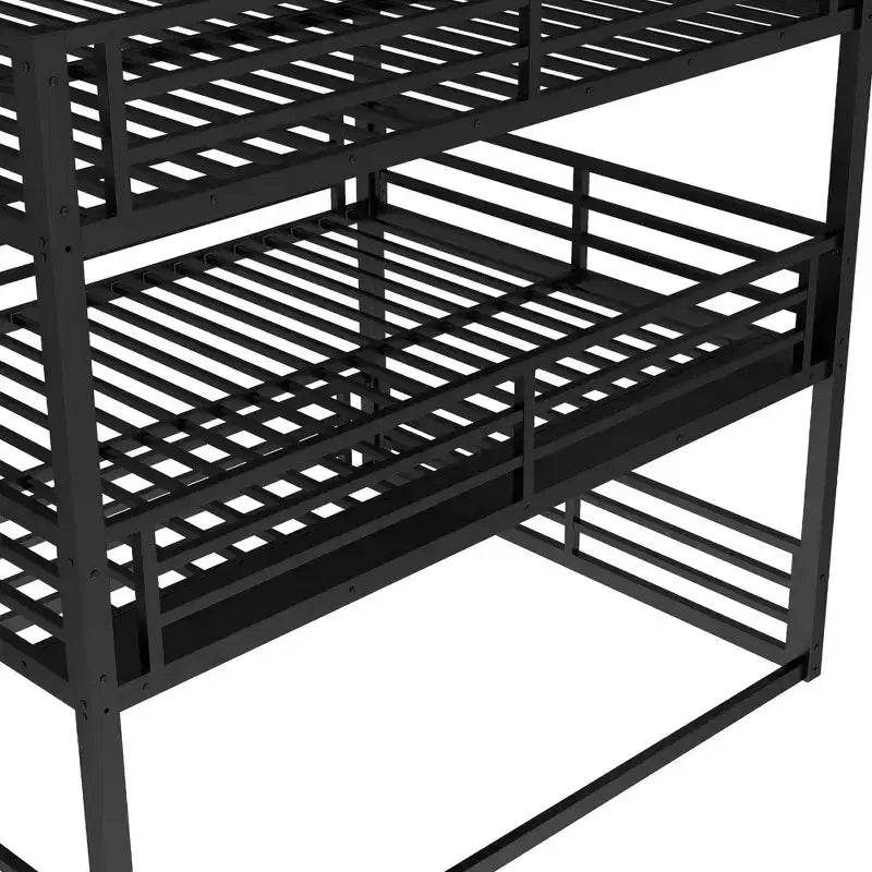 Letto a castello triplo in metallo Queen sopra Full XL sopra Queen con sponde di sicurezza, letto a castello resistente con design a bassa rumorosità, nero