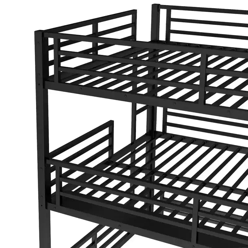 Letto a castello triplo in metallo Queen sopra Full XL sopra Queen con sponde di sicurezza, letto a castello resistente con design a bassa rumorosità, nero