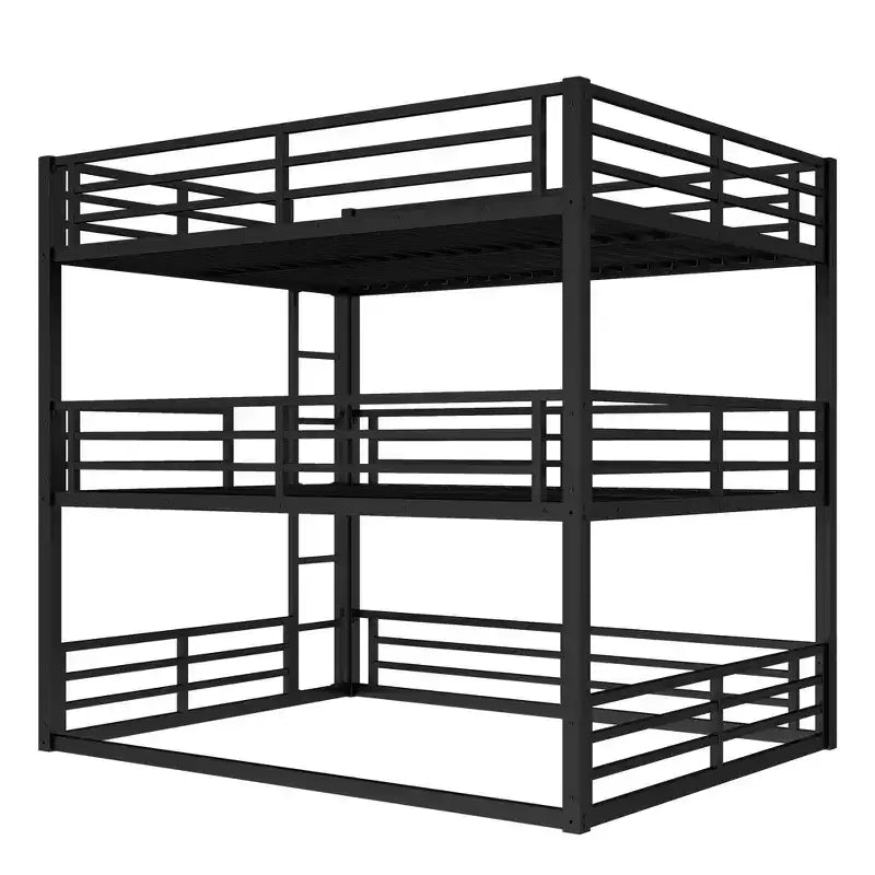 Letto a castello triplo in metallo Queen sopra Full XL sopra Queen con sponde di sicurezza, letto a castello resistente con design a bassa rumorosità, nero