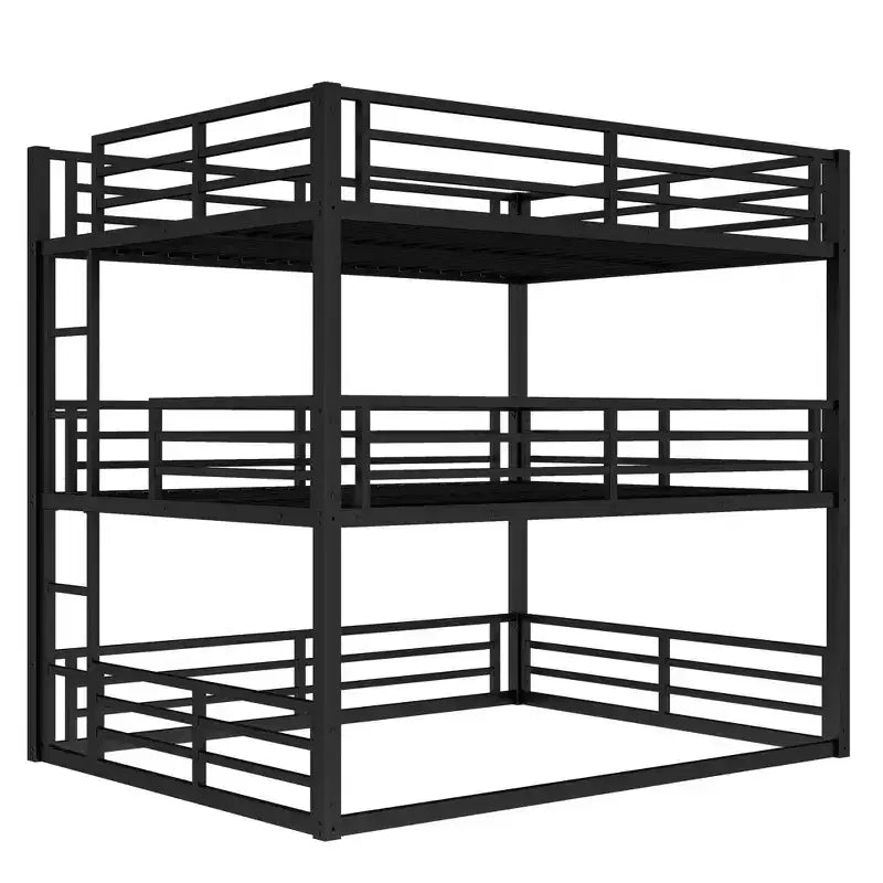 Letto a castello triplo in metallo Queen sopra Full XL sopra Queen con sponde di sicurezza, letto a castello resistente con design a bassa rumorosità, nero