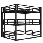 Letto a castello triplo in metallo Queen sopra Full XL sopra Queen con sponde di sicurezza, letto a castello resistente con design a bassa rumorosità, nero
