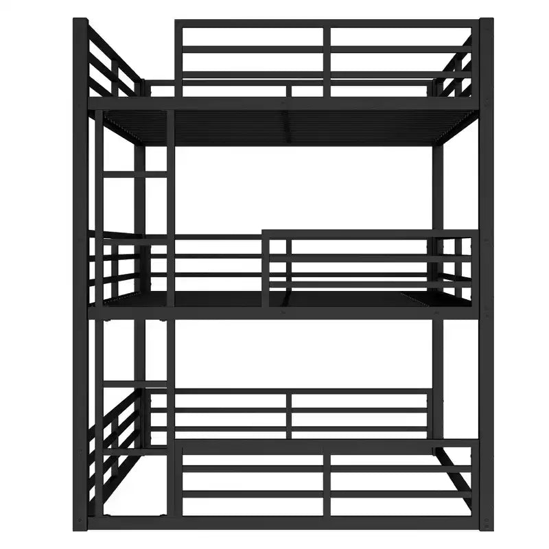 Letto a castello triplo in metallo Queen sopra Full XL sopra Queen con sponde di sicurezza, letto a castello resistente con design a bassa rumorosità, nero