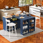 Carrello Cucina con Ruote e Tavolo Estensibile, Luci LED, Presa di Corrente, 2 Ante in Vetro Scanalato, Vano Contenitore, 3 Ripiani Laterali Aperti