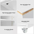 Carrello Cucina con Ruote e Tavolo Estensibile, Luci LED, Presa di Corrente, 2 Ante in Vetro Scanalato, Vano Contenitore, 3 Ripiani Laterali Aperti