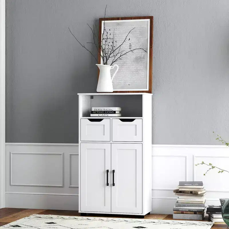 Mobiletto Autoportante con Ante e Cassetti - Armadio con Ripiani Regolabili per Articoli da Bagno, Design Versatile Adatto per Dispensa Cucina, Bianco