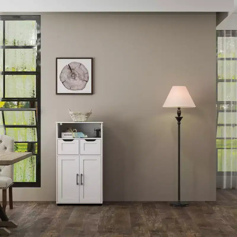 Freestanding Cabinet with Doors and Drawers - Adjustable Shelf Cabinet for Bathroom Essentials, Versatile Design Suitable for Kitchen Pantry White