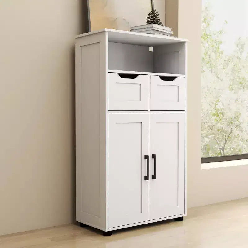 Freestanding Cabinet with Doors and Drawers - Adjustable Shelf Cabinet for Bathroom Essentials, Versatile Design Suitable for Kitchen Pantry White