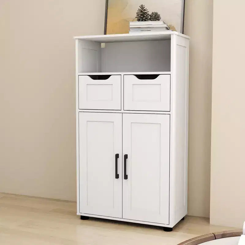 Mobiletto Autoportante con Ante e Cassetti - Armadio con Ripiani Regolabili per Articoli da Bagno, Design Versatile Adatto per Dispensa Cucina, Bianco