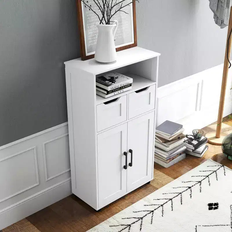 Mobiletto Autoportante con Ante e Cassetti - Armadio con Ripiani Regolabili per Articoli da Bagno, Design Versatile Adatto per Dispensa Cucina, Bianco
