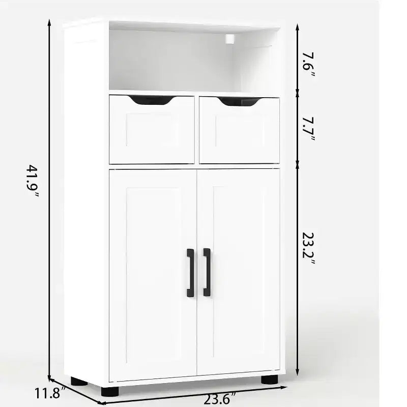 Mobiletto Autoportante con Ante e Cassetti - Armadio con Ripiani Regolabili per Articoli da Bagno, Design Versatile Adatto per Dispensa Cucina, Bianco