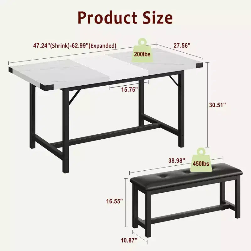 Set da pranzo allungabile 3 pezzi con 2 panche imbottite