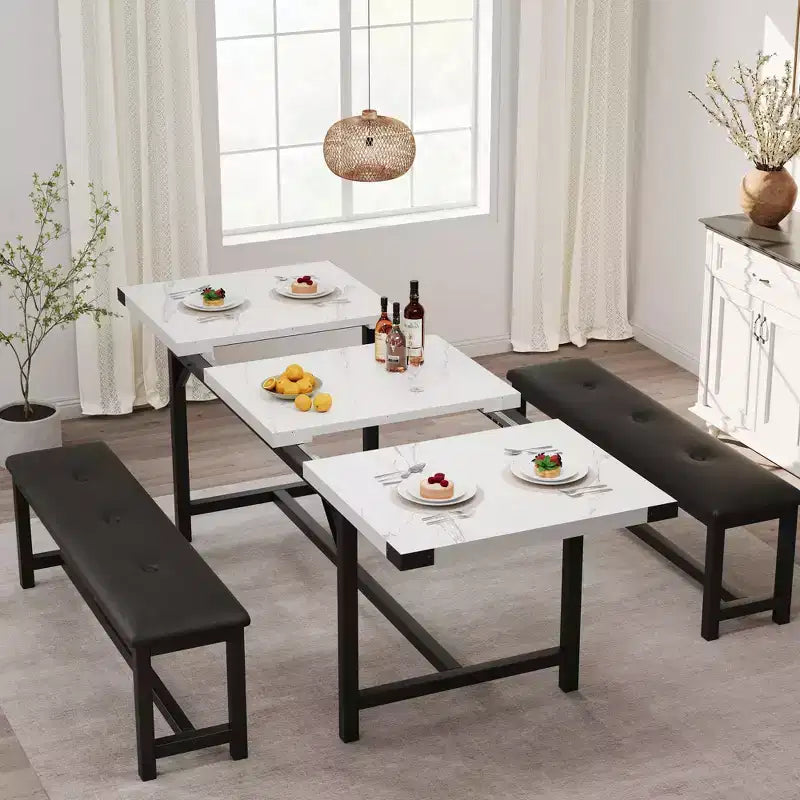 Set da pranzo allungabile 3 pezzi con 2 panche imbottite