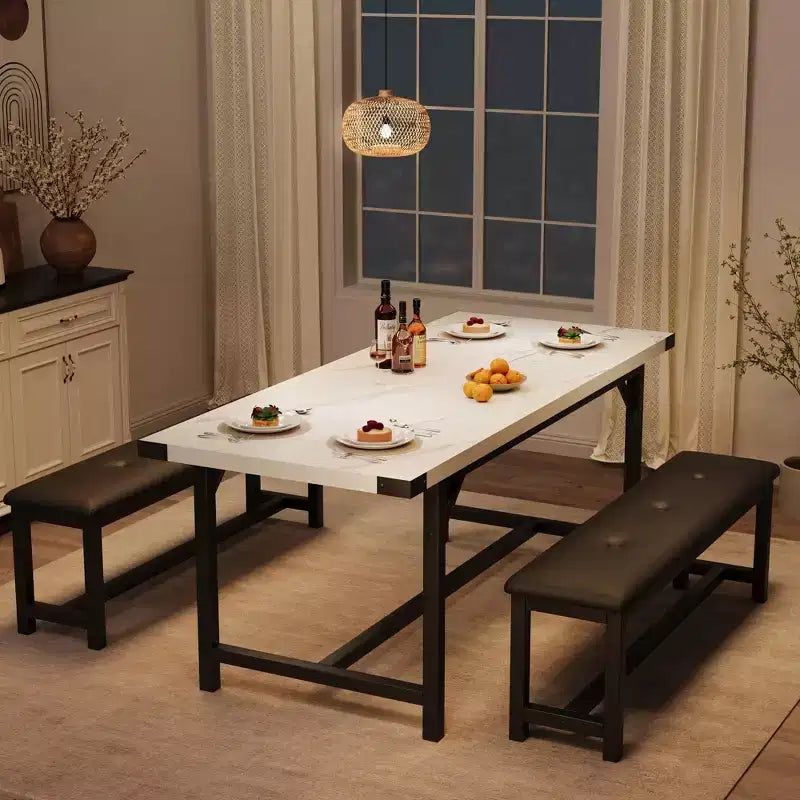 Set da pranzo allungabile 3 pezzi con 2 panche imbottite