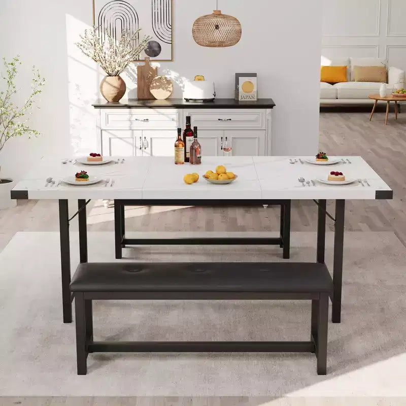 Set da pranzo allungabile 3 pezzi con 2 panche imbottite