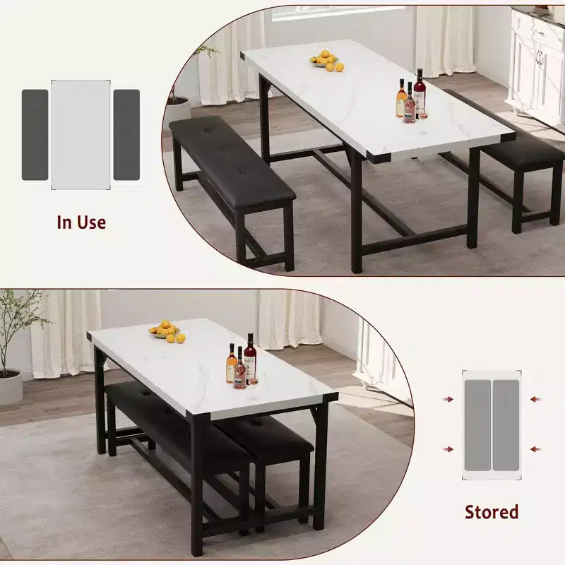 Set da pranzo allungabile 3 pezzi con 2 panche imbottite