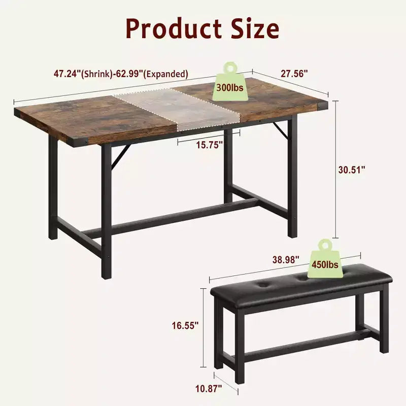 Set da pranzo allungabile 3 pezzi con 2 panche imbottite