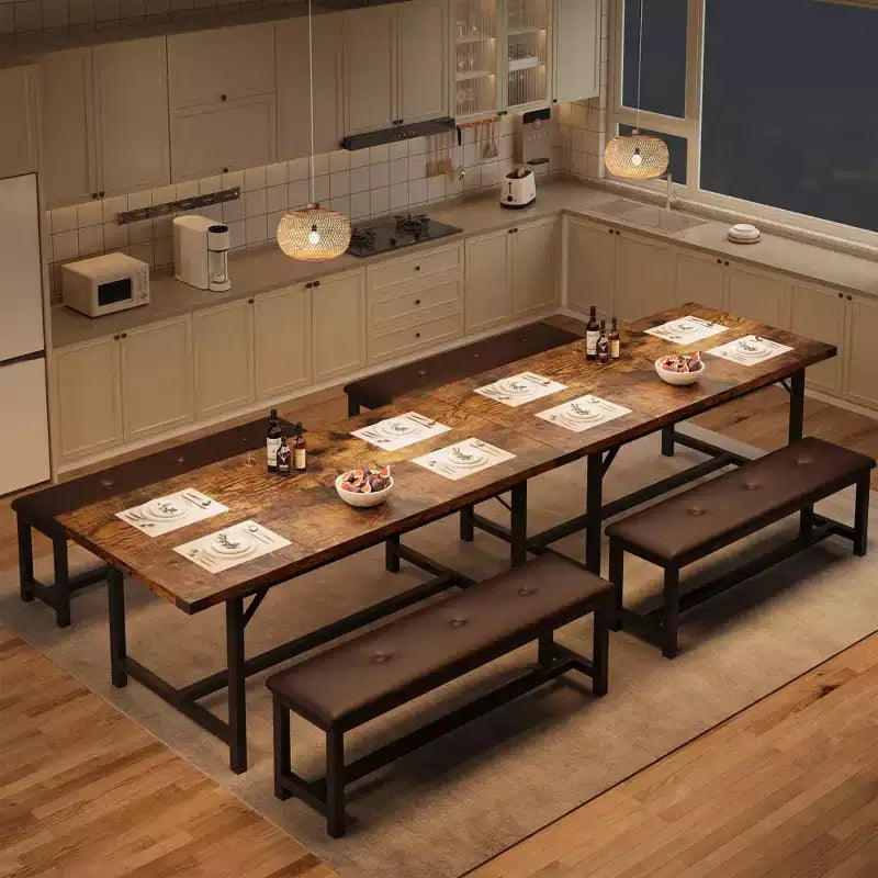 Set da pranzo allungabile 3 pezzi con 2 panche imbottite