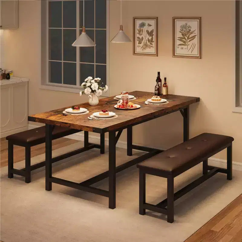 Set da pranzo allungabile 3 pezzi con 2 panche imbottite