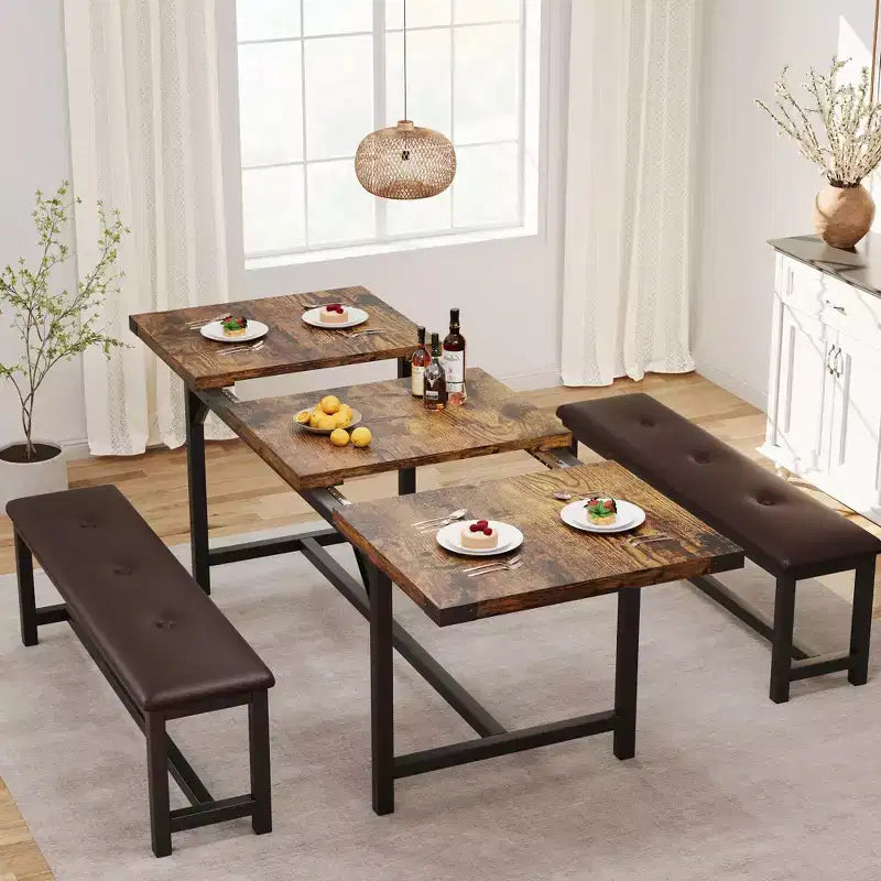 Set da pranzo allungabile 3 pezzi con 2 panche imbottite