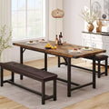 Acekool 3-Piece Extendable Dining Table Set with 2 Upholstered Benches, Metal Frame Wood Dinette Set for 4C8 People, Small Space Kitchen