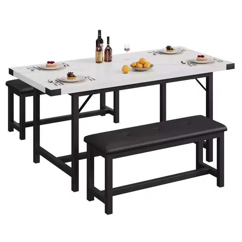 Set da pranzo allungabile 3 pezzi con 2 panche imbottite