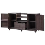 Carrello Cucina per Esterni con Griglia per Big Green Egg & Kamado Joe, Tavolo in Legno Massiccio con Top in Acciaio Inossidabile, Cassetto, Adatto a Griglie Grandi, Marrone Scuro
