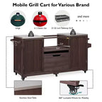 Carrello Cucina per Esterni con Griglia per Big Green Egg & Kamado Joe, Tavolo in Legno Massiccio con Top in Acciaio Inossidabile, Cassetto, Adatto a Griglie Grandi, Marrone Scuro