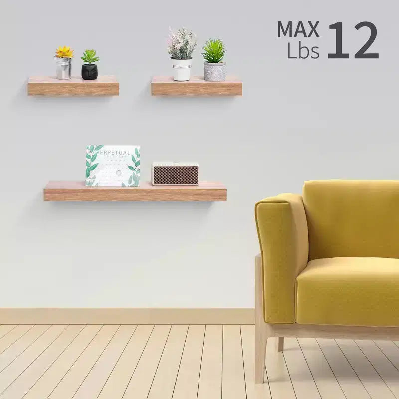 23.62 Maple Floating Shelf C invisible-bracket wood wall mount, perfect bathroom/bedroom/kitchen dcor or book/plant display, easy install.