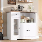 Mobile a Terra con Organizer in Legno a 3 Ante e 1 Cassetto con Ripiano Regolabile, Credenza in Legno a Colonna Larga per Cucina