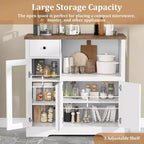 Mobile a Terra con Organizer in Legno a 3 Ante e 1 Cassetto con Ripiano Regolabile, Credenza in Legno a Colonna Larga per Cucina