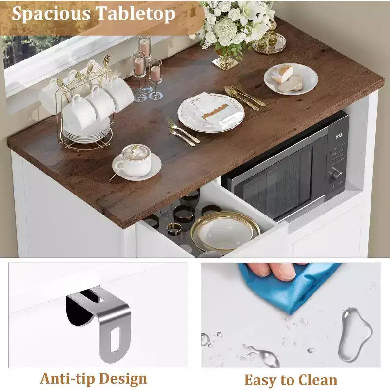 Mobile a Terra con Organizer in Legno a 3 Ante e 1 Cassetto con Ripiano Regolabile, Credenza in Legno a Colonna Larga per Cucina