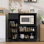 Mobile a Terra con Organizer in Legno a 3 Ante e 1 Cassetto con Ripiano Regolabile, Credenza in Legno a Colonna Larga per Cucina