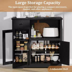 Mobile a Terra con Organizer in Legno a 3 Ante e 1 Cassetto con Ripiano Regolabile, Credenza in Legno a Colonna Larga per Cucina