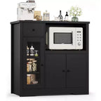 Mobile a Terra con Organizer in Legno a 3 Ante e 1 Cassetto con Ripiano Regolabile, Credenza in Legno a Colonna Larga per Cucina
