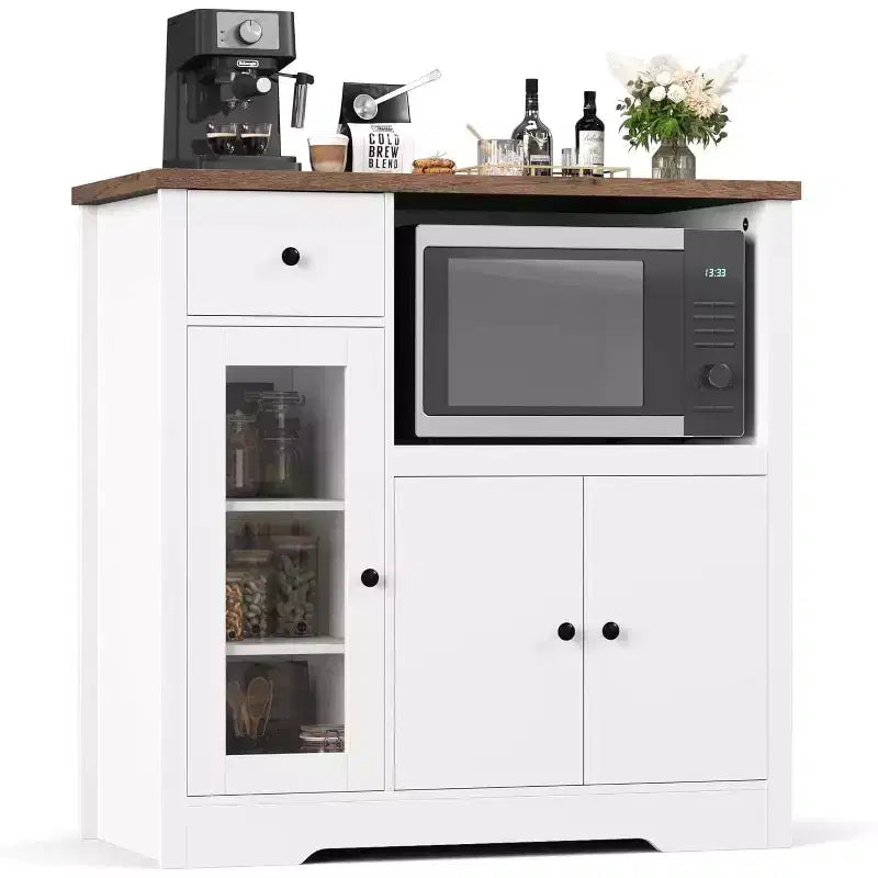 Mobile a Terra con Organizer in Legno a 3 Ante e 1 Cassetto con Ripiano Regolabile, Credenza in Legno a Colonna Larga per Cucina