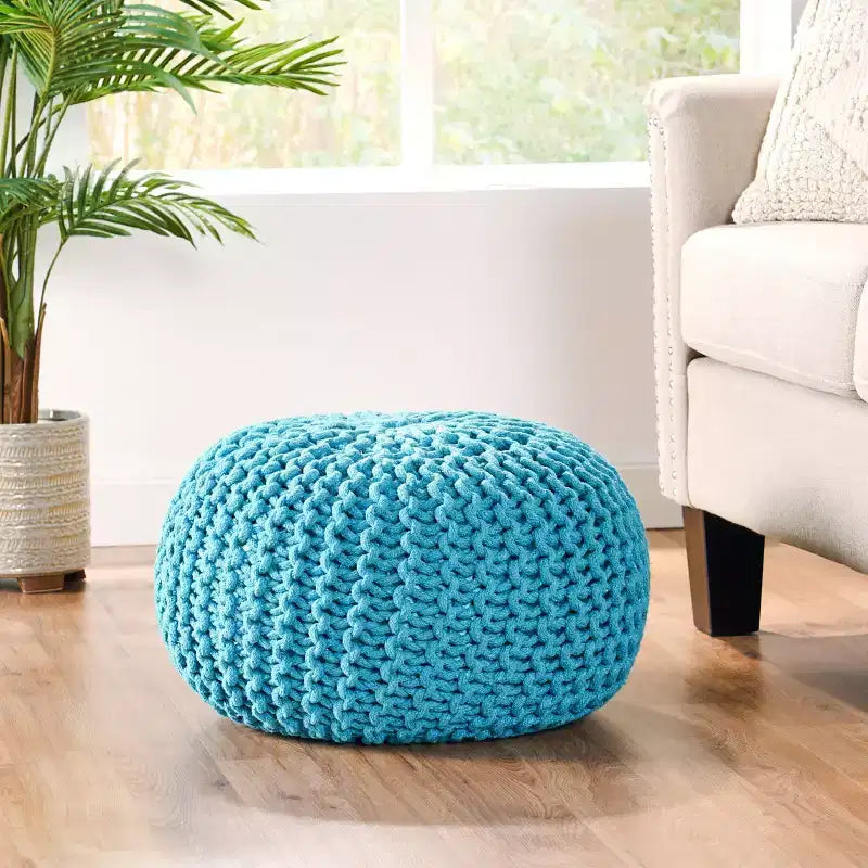 TUYOHW 20H Knitted Round Pouf for Living Room,Soft Cotton Footstool Ottoman,Lightweight & Portable Design,Home Decor