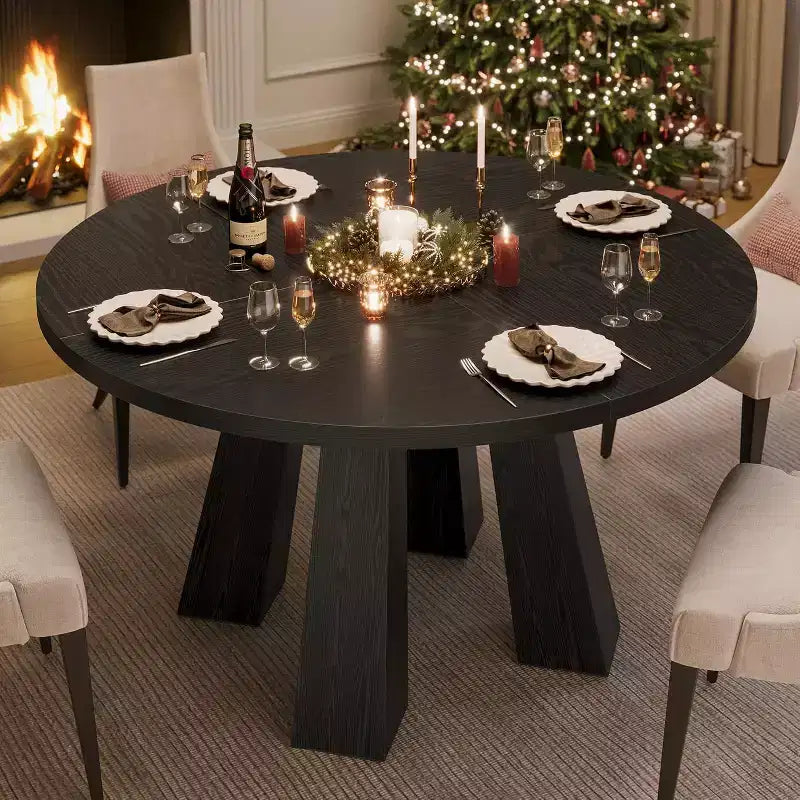Tavolo da pranzo rotondo per 4-6 persone, Tavolo da pranzo circolare da 47 pollici in stile rustico con robusto piedistallo, per sala da pranzo, soggiorno